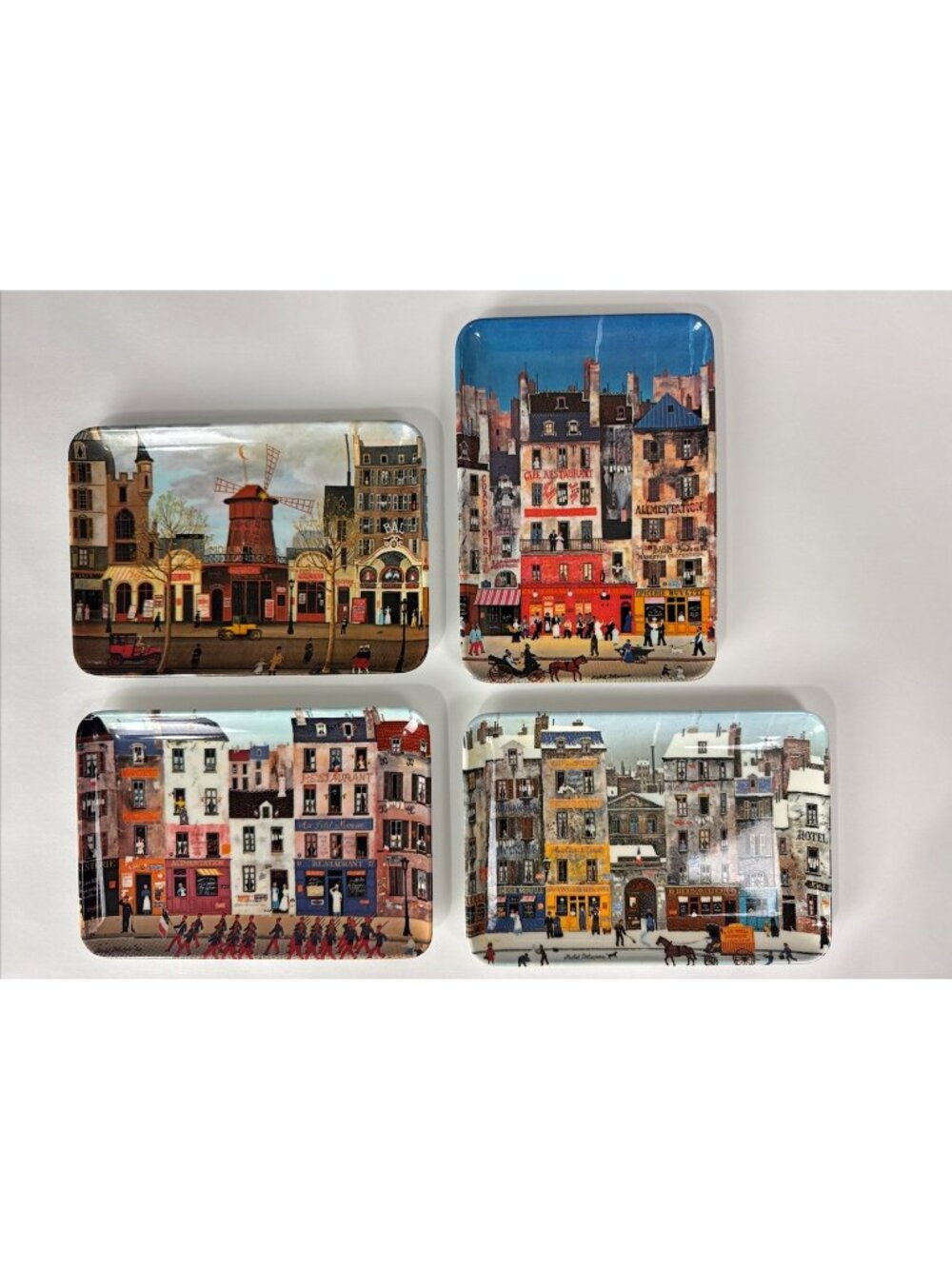1970s Michel Delacroix Lot of 4 Paris Scene 4x6 Melamine Trinket Trays Italy art